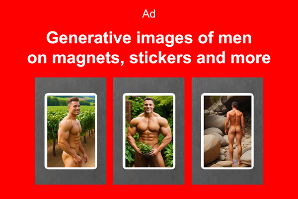 Bare men on magnets, stickers and more. Muscular men. Hot hunks. Sexy men. Nude men. Naked men.